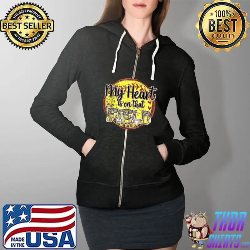 My Heart Is On That Field Leopard Softball Mom Mother Day T-Shirt Full Zip Hooded