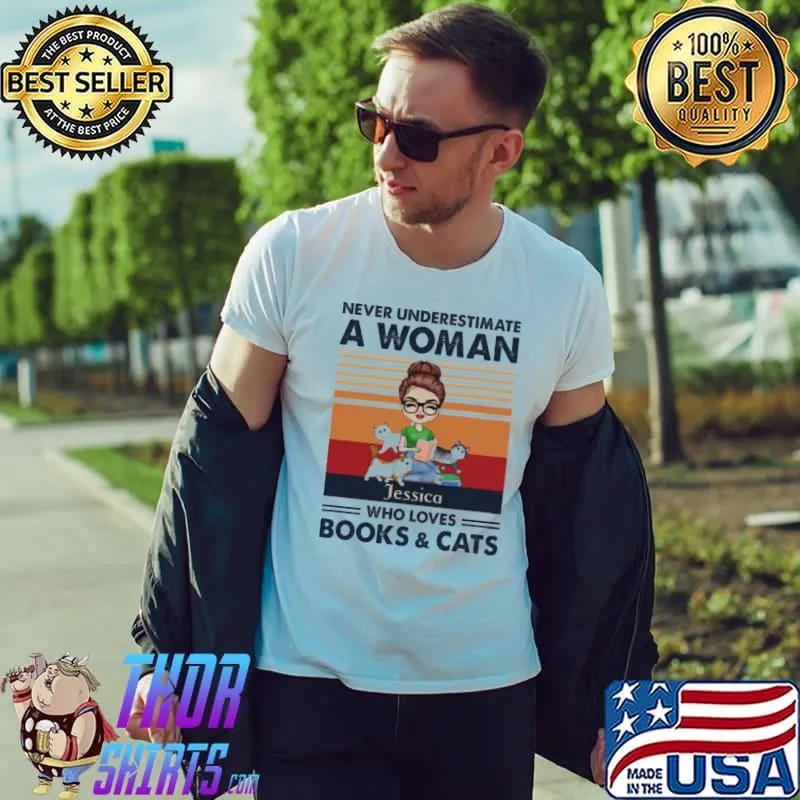 Never Underestimate An Old Woman Who Loves Books And Cats Jessica Vintage Shirt
