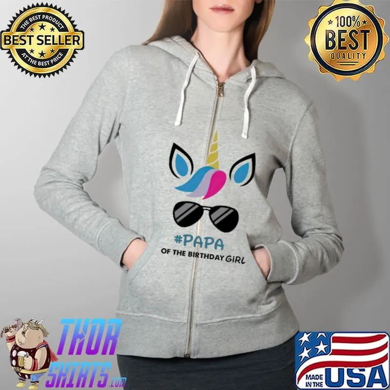 Papa of the birthday girl rainbow unicorn Full Zip Hooded