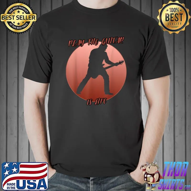Play-the-Guitar Shadow in a Red Circle T-Shirt