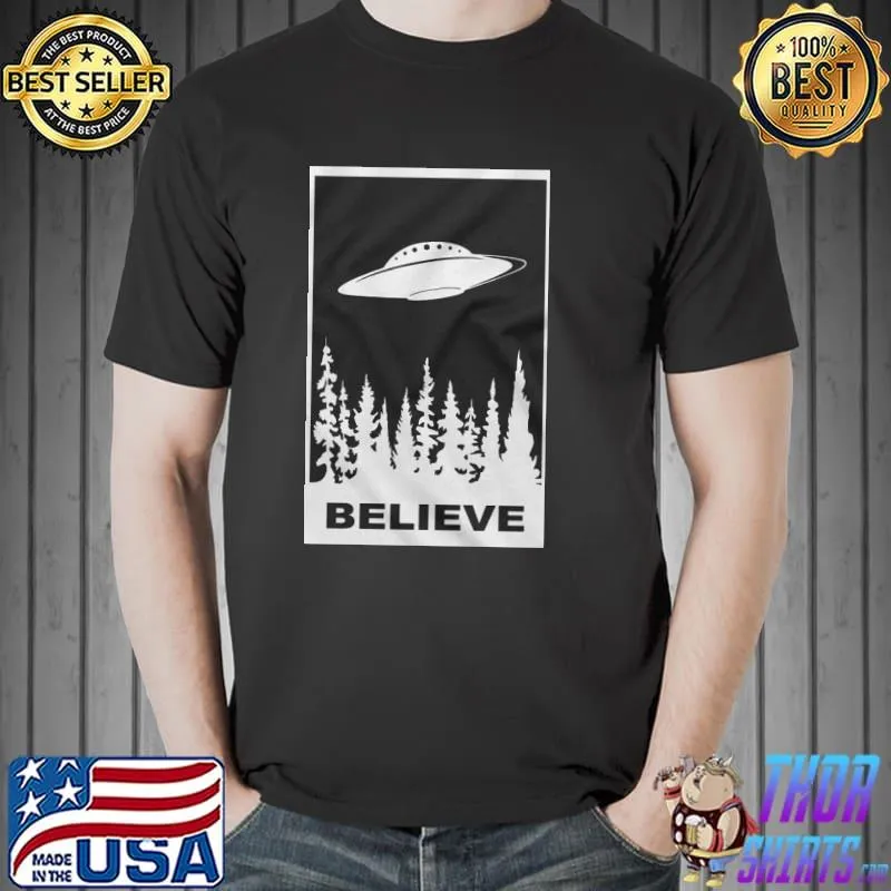 Reality glitch believe in ufos black mens shirt