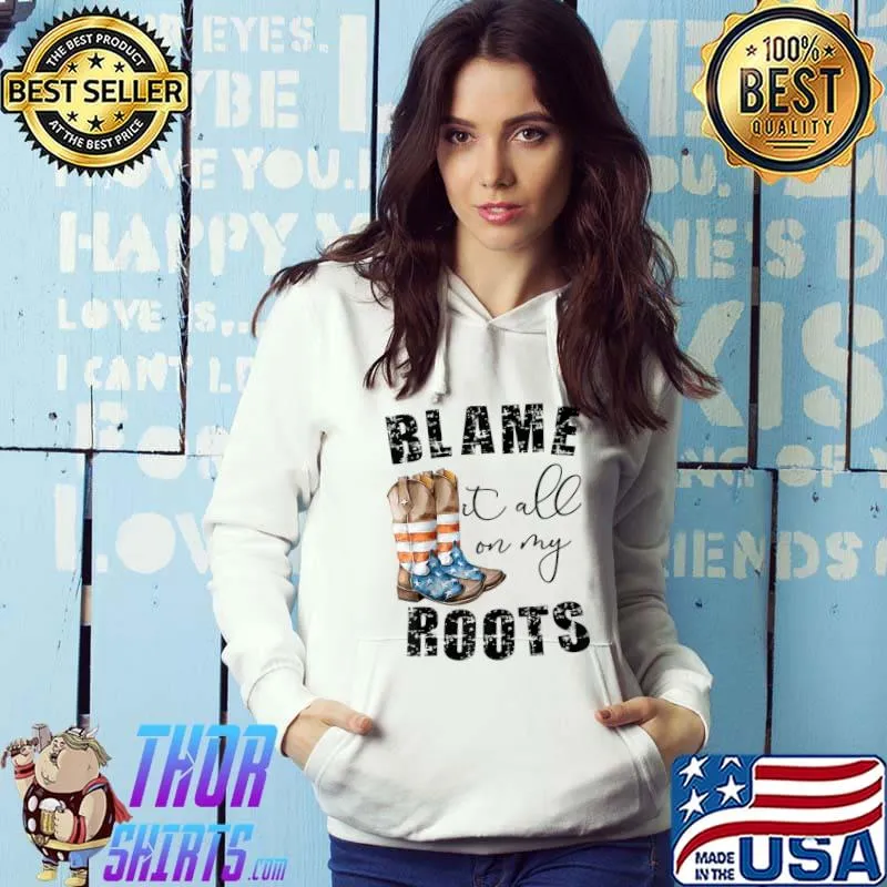 Retro US Flag Cowboy Boots Blame It All On My Roots Western T-Shirt