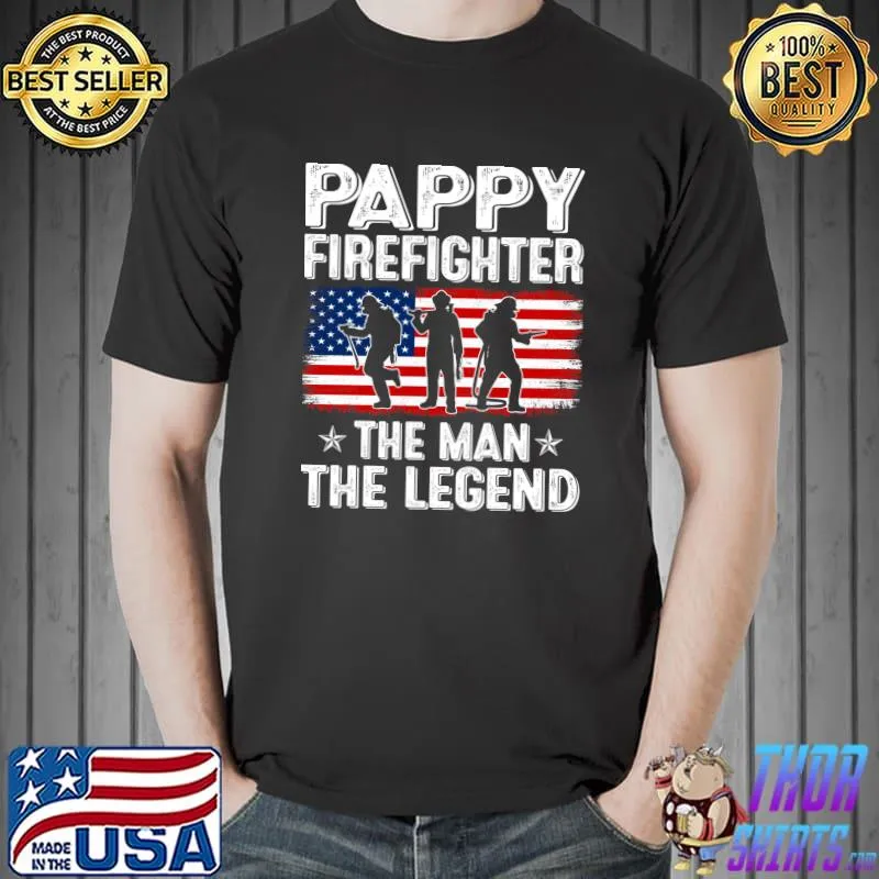 Retro US Flag Father's Day Pappy Firefighter The Legend T-shirt
