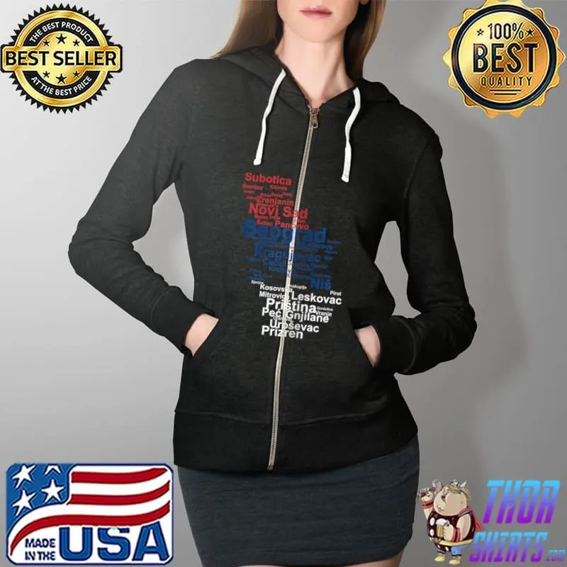 Serbia Outline, Srbija, Yugoslavia, Serbian Pride, Serbian T-Shirt Full Zip Hooded