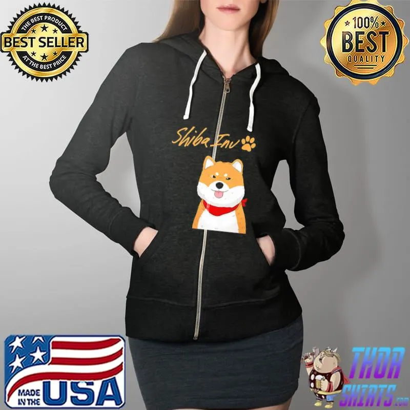 Shiba Inu Uni Dog Red Scarf Paw Cheeky Shirt Full Zip Hooded