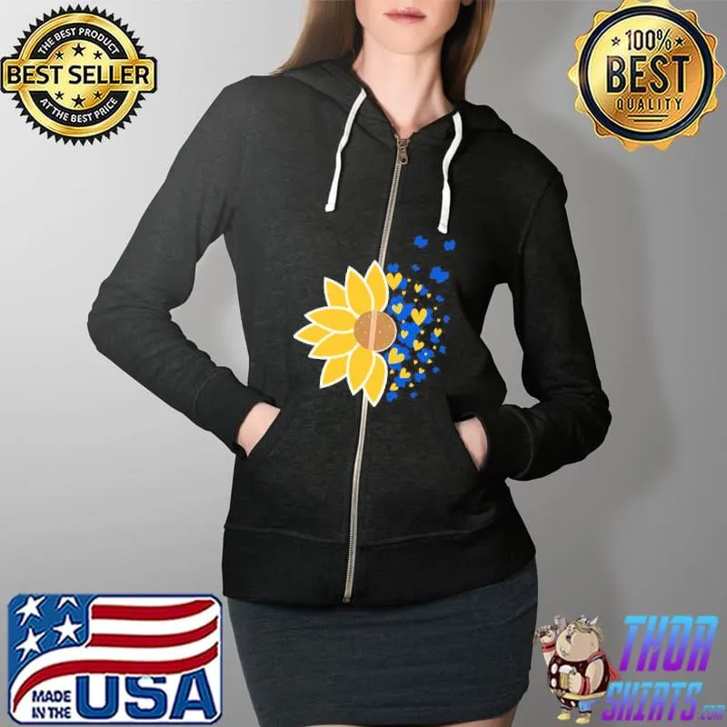 Sunflower with blue butterflies and gold hearts Ukraine Full Zip Hooded