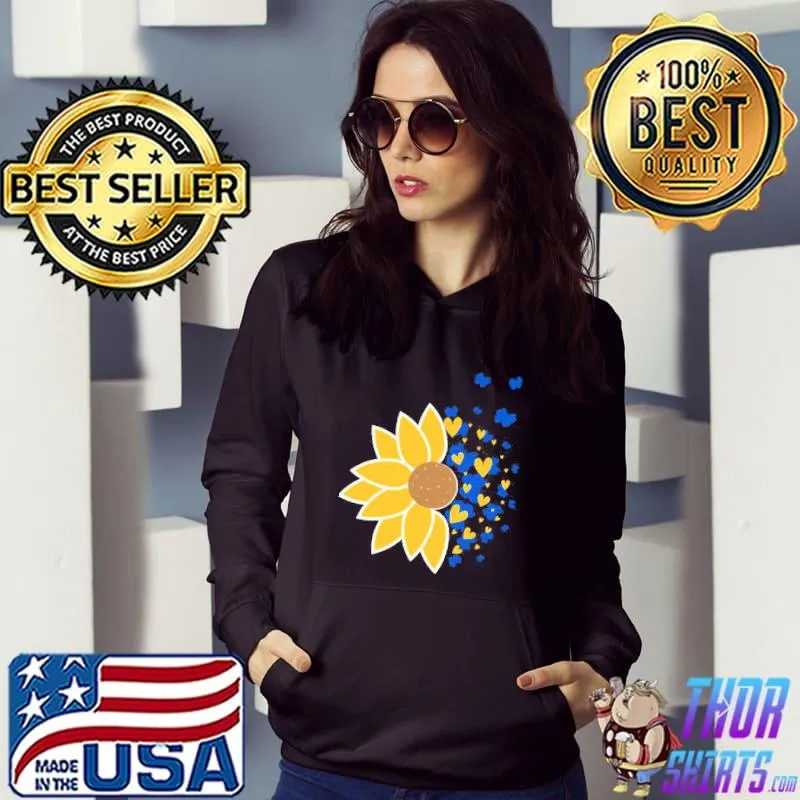 Sunflower with blue butterflies and gold hearts Ukraine Hoodie