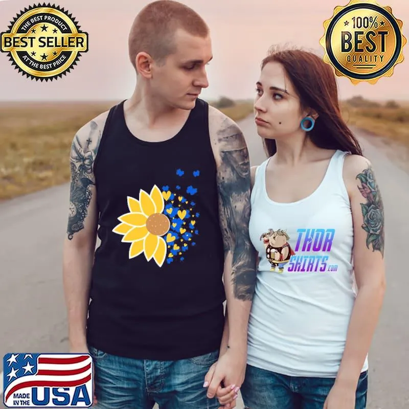 Sunflower with blue butterflies and gold hearts Ukraine Tank Top