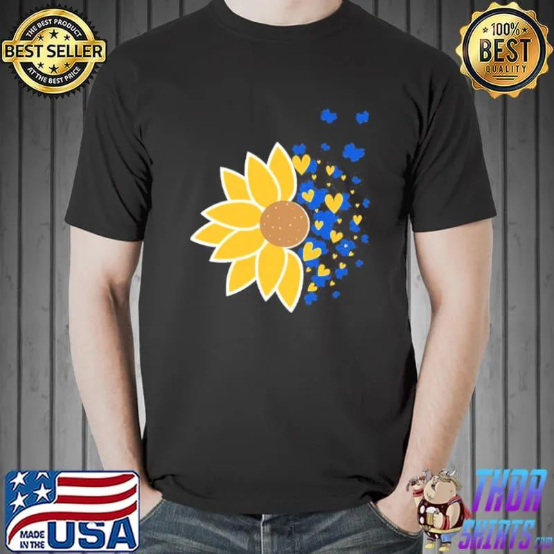 Sunflower with blue butterflies and gold hearts Ukraine shirt