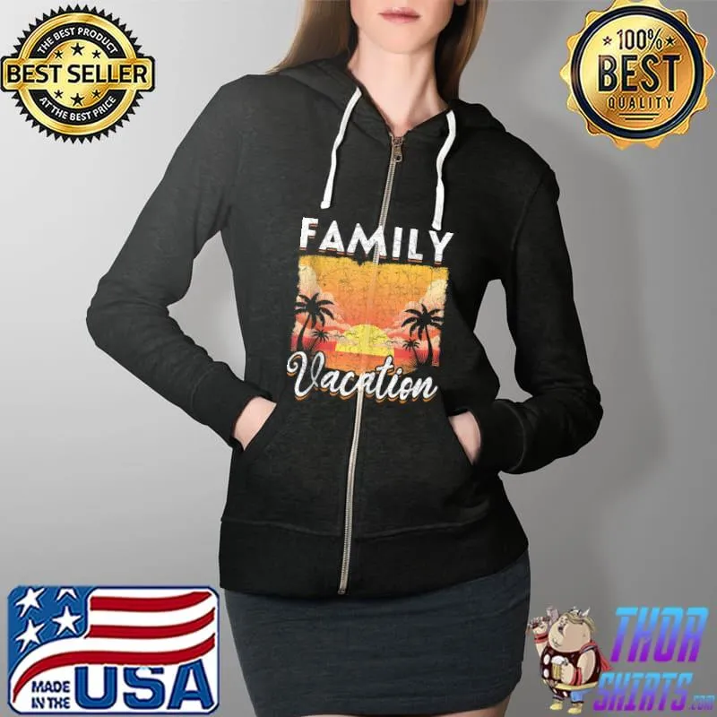 Sunset Palm Trees Tropical Summer Vacation Family Vacation T-Shirt Full Zip Hooded