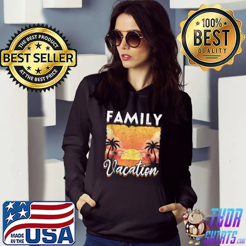Sunset Palm Trees Tropical Summer Vacation Family Vacation T-Shirt Hoodie