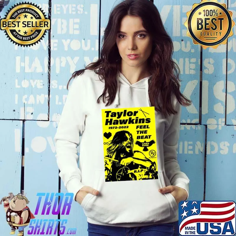 Taylor hawkins rip 1972 2022 feel the beat yellow and black play drum Hoodie