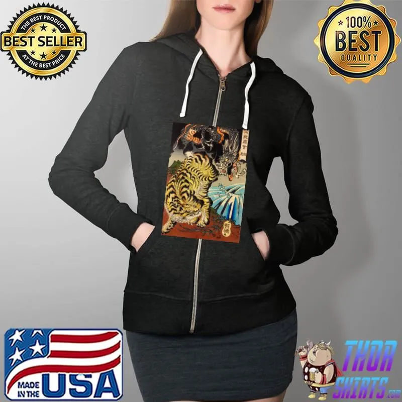Tora, tatsu 寅龍 (Tiger and dragon) (1835) by Utagawa Kuniyoshi Active T-Shirt Full Zip Hooded