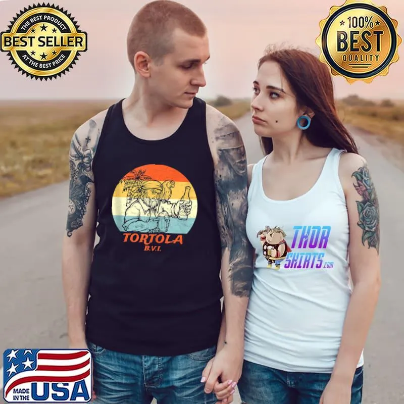 Tortola, BVI Vintage Pirate & Parrot Vacation T-Shirt Tank Top