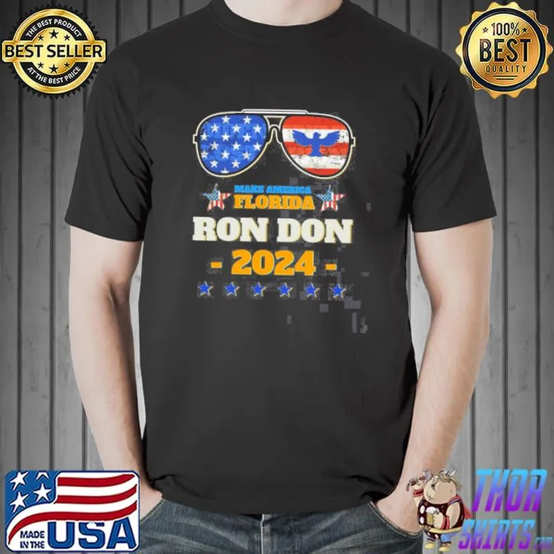 Trump desantis 2024 ron don 24′ American flag sunglasses shirt