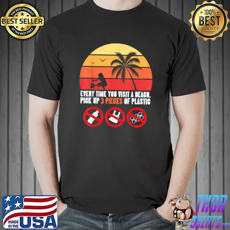 Vintage Beach Clean-Up Team, Pick Up 3 Pieces Of Plastic T-Shirt