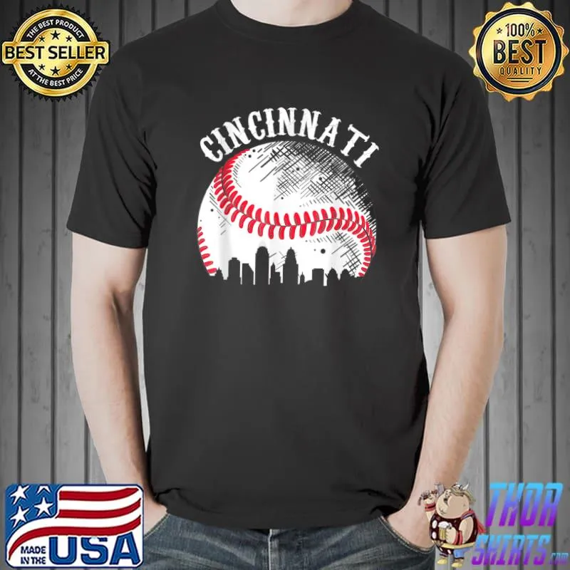 Vintage Cincinnati Skyline City Baseball Tee Met At Gameday T-Shirt