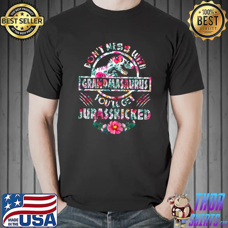 Womens Cute T Rex Dinosaurs Grandma Saurus Mother's Day Flowers T-Shirt Unisex