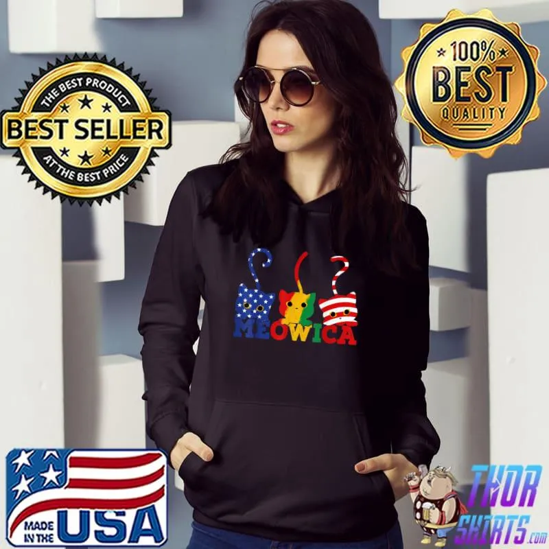 4th Of July Patriotic Cat American Juneteenth Flag Meowica T-Shirt Hoodie