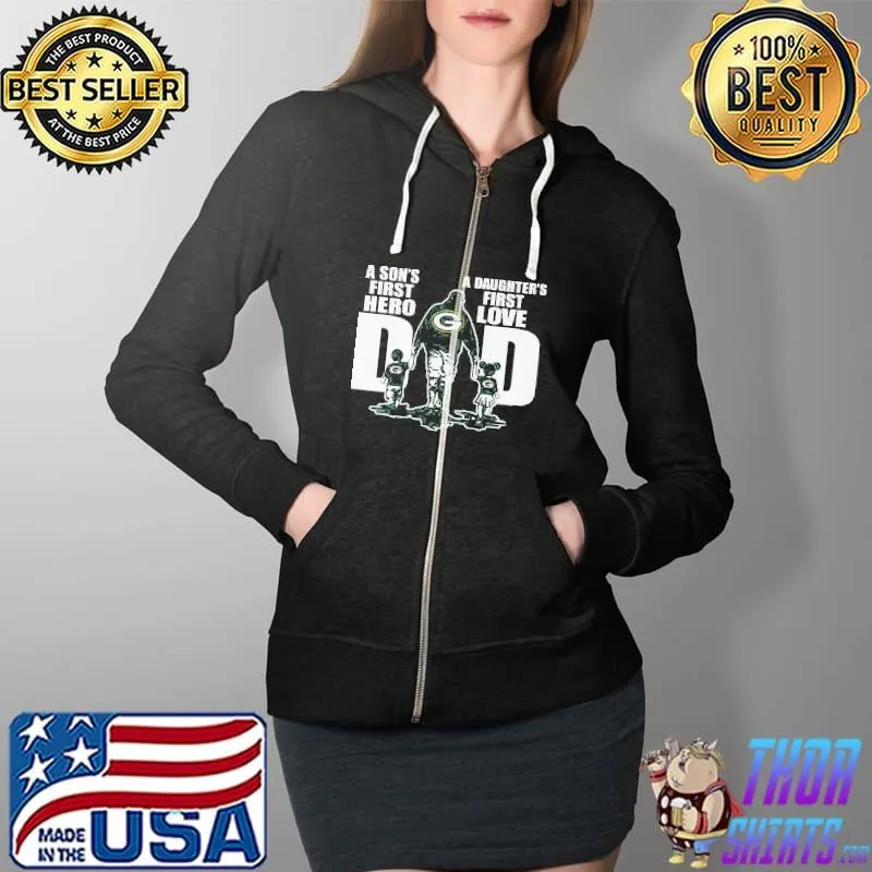 A Son's First Hero Dad Green Bay Shirt Full Zip Hooded