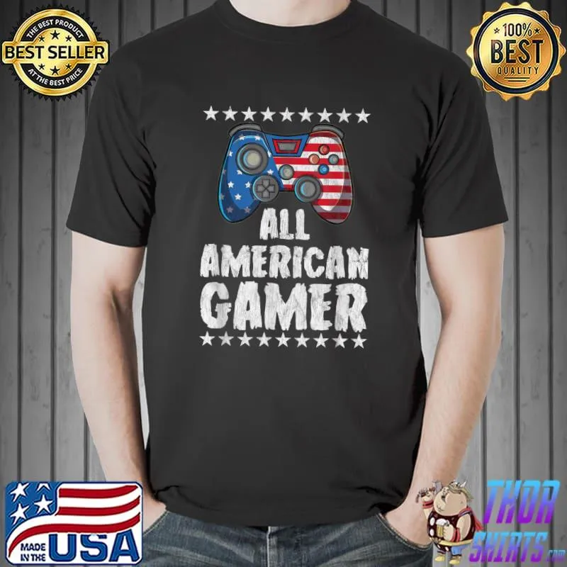 All American Gamer Shirts Patriotic Video Games July Fourth T-Shirt Unisex