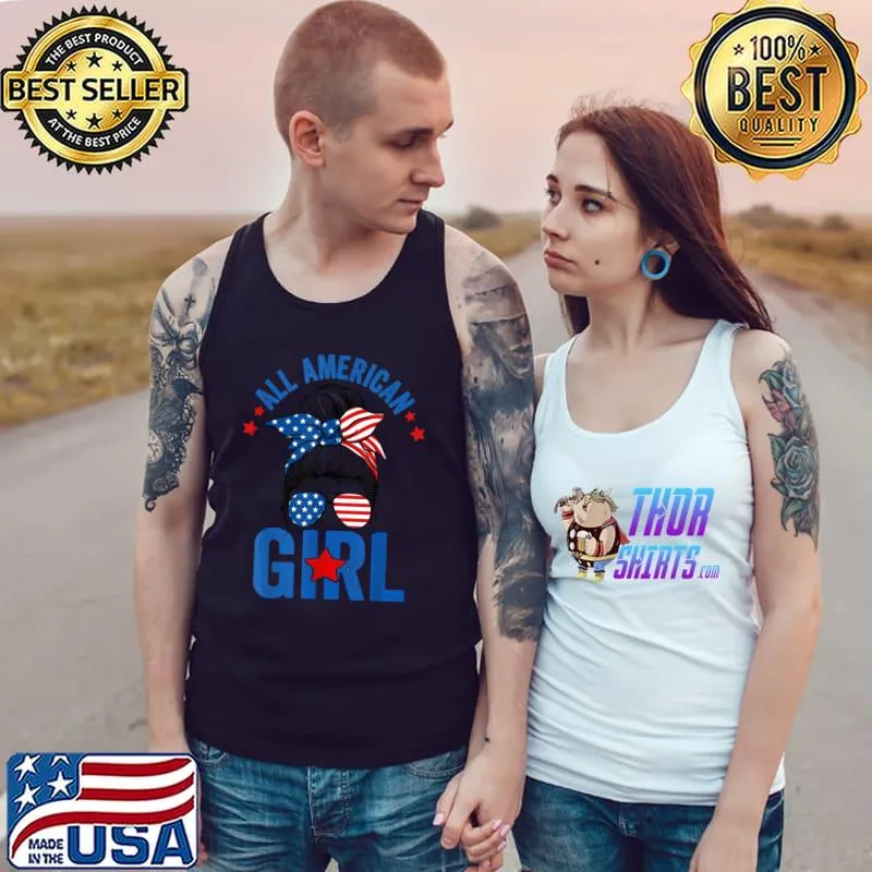 all american girls 4th of july shirt daughter messy bun usa T-Shirt Tank Top