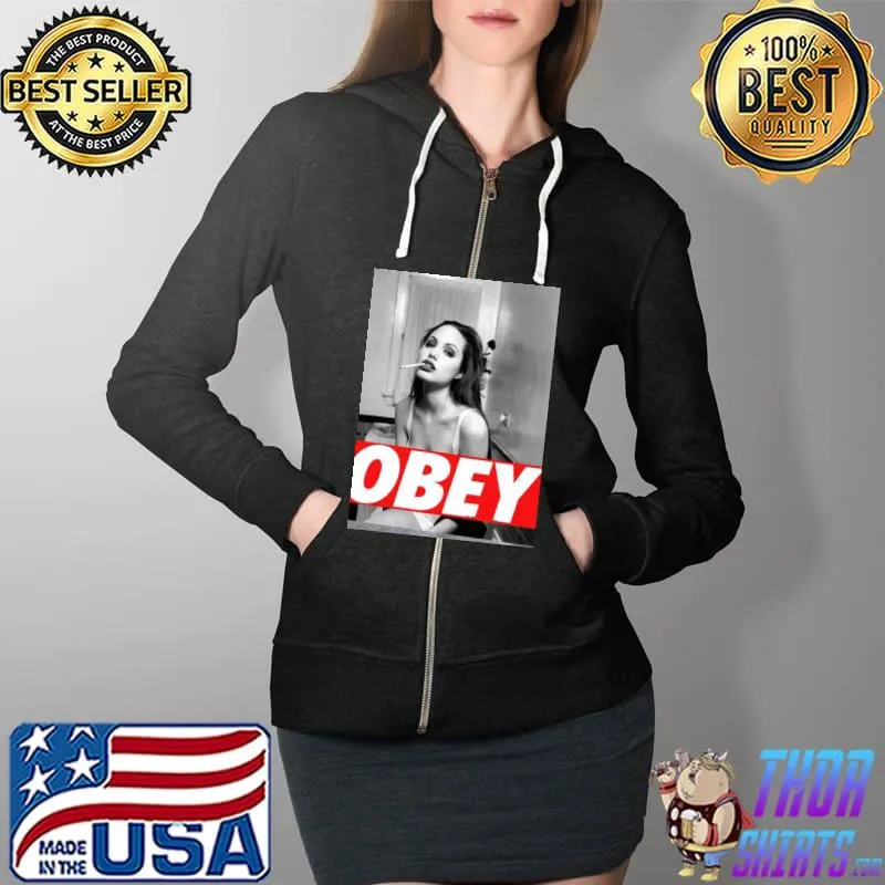 Angelina jolie obey black and white Full Zip Hooded