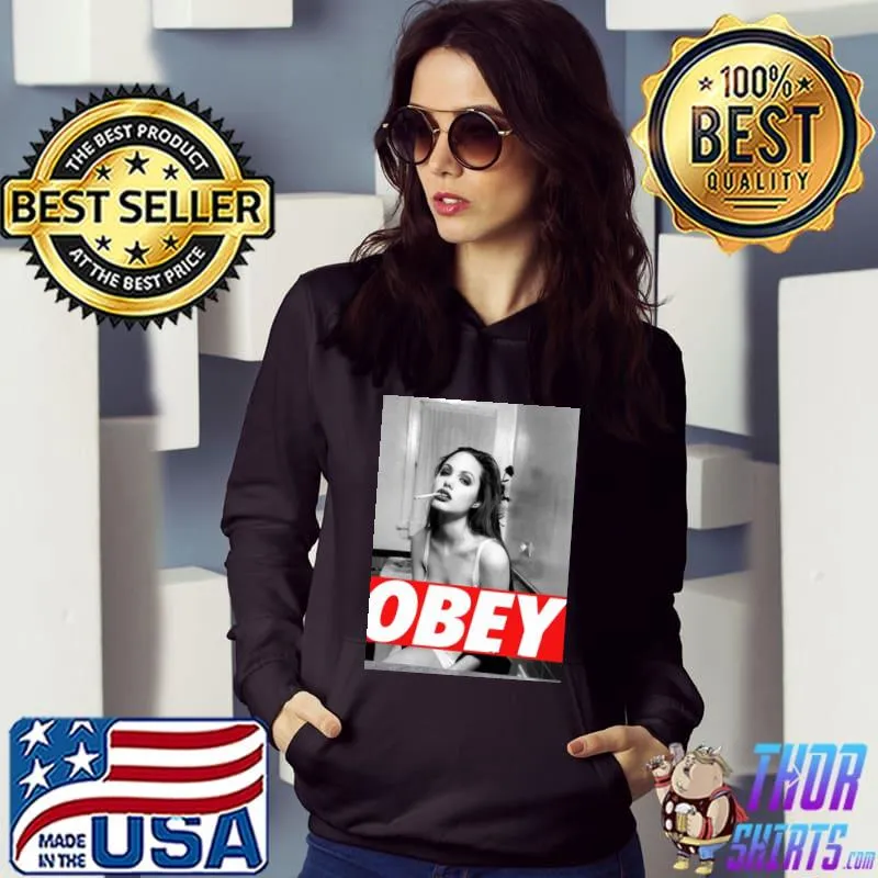 Angelina jolie obey black and white Hoodie