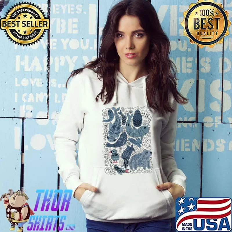 Arctic animals. narwhal polar bear whale puffin owl fox bunny seal Hoodie