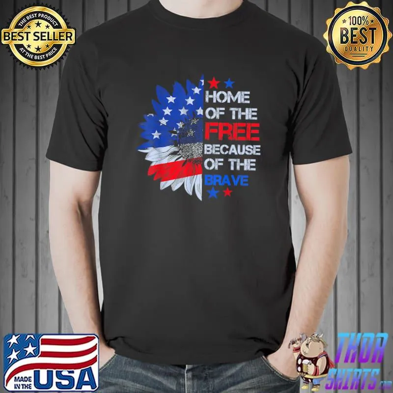 Brave Vintage American Flag Sunflower Patriotic 4th Of July T-Shirt Unisex