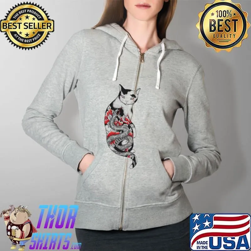 Cat in grey snake tattoo Full Zip Hooded