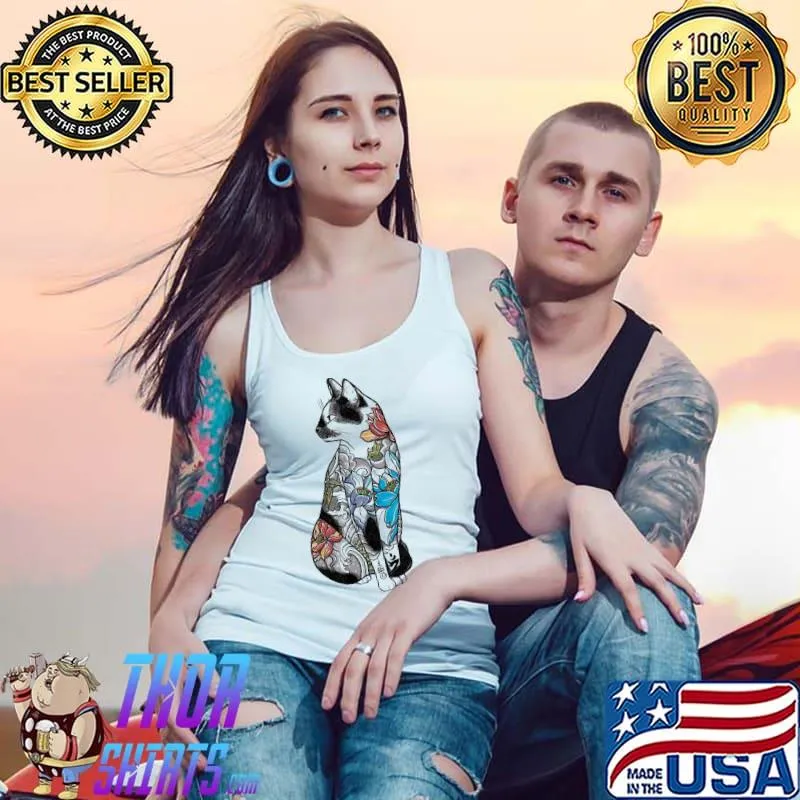 Cat in lotus tattoo Tank Top