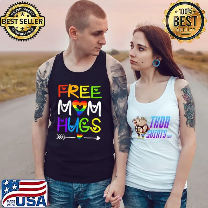 Free Mom Hugs Tshirt Rainbow Heart LGBT Pride Month T-Shirt Tank Top