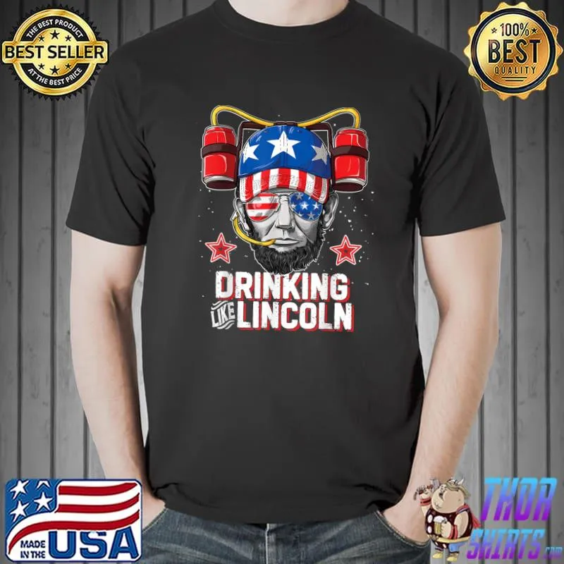 Funny Flag US Drinking Like Lincoln Beer 4th of July Men Women Essential T-Shirt