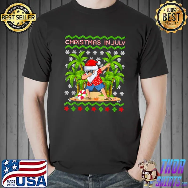 Hawaiian Xmas Dab Palm Tree Dabbing Santa Christmas in July T-Shirt Unisex