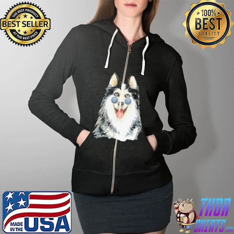Husky dog wearing sunglasses Husky watercolor shirt