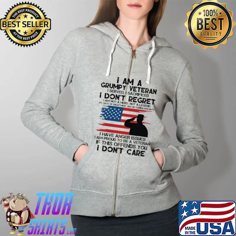 I Am A GRumpy Veteran I Don't Regret American Flag Shirt Full Zip Hooded