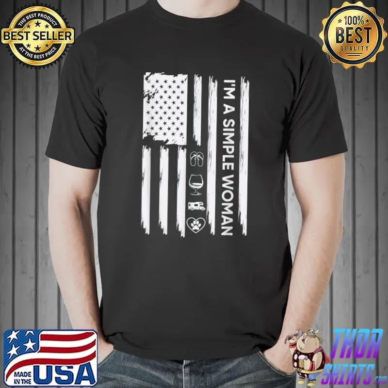 Im A Simple Woman Flip Flops Wine Dog, July 4th T-Shirt Unisex