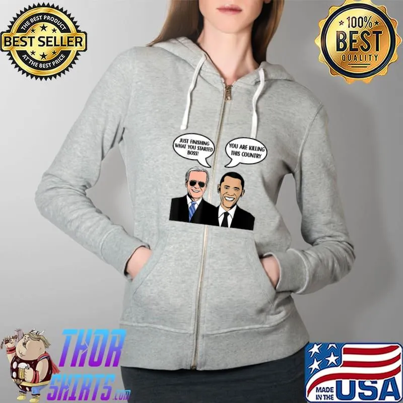 Joe Biden And Barack Obama-Funny Conversation T-Shirt Full Zip Hooded