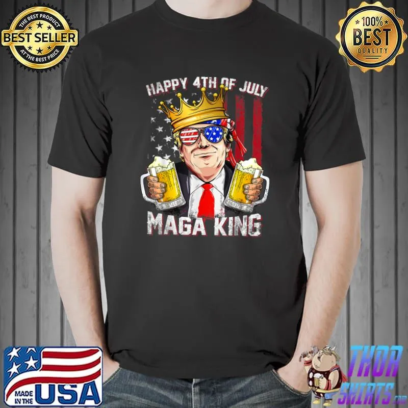 Maga King Trump Patriotic Happy 4th of July American Flag T-Shirt Unisex