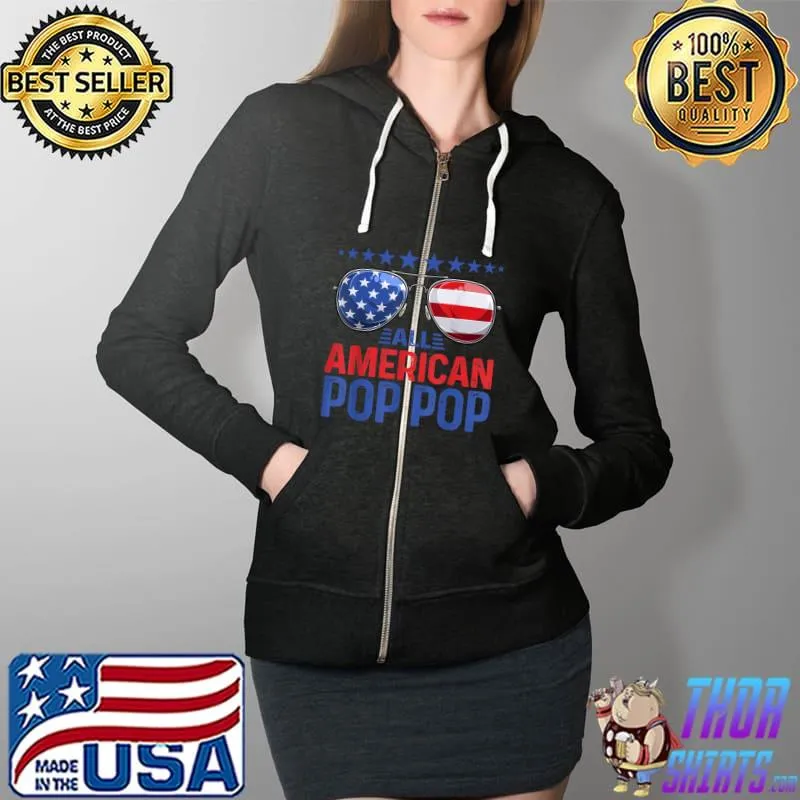 Mens Family Matching Sunglusses All American Pop pop 4th of July T-Shirt Full Zip Hooded