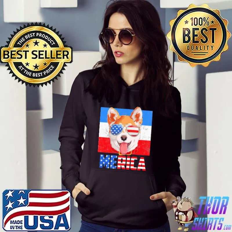 Merica Akita inu Dog Patriotic USA 4th of July American Flag Shirt