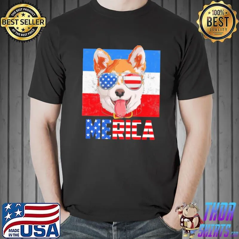Merica Akita inu Dog Patriotic USA 4th of July American Flag Shirt Unisex