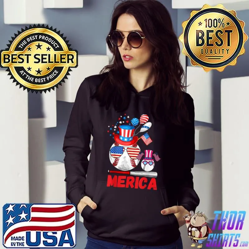 Merica Baseball 4th of july USA Flag Merica Fathers Day T-Shirt