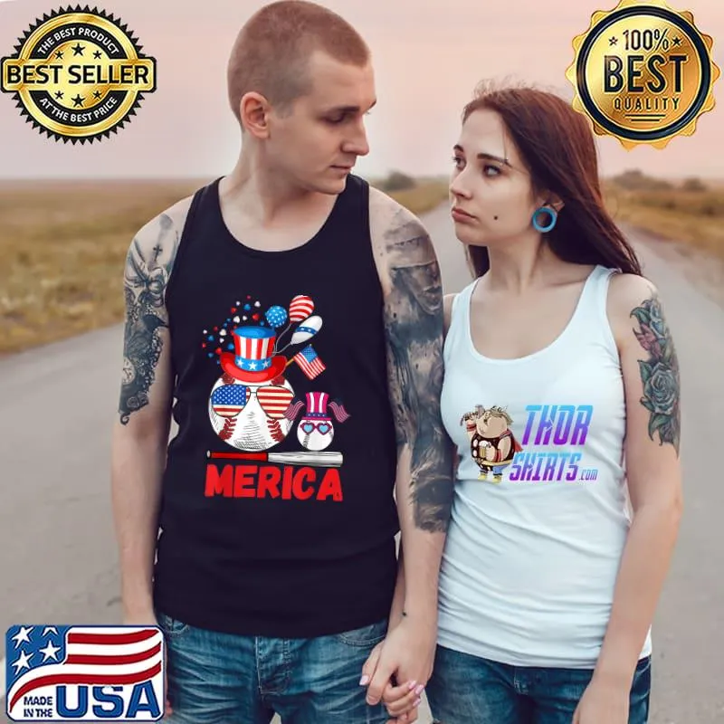 Merica Baseball 4th of july USA Flag Merica Fathers Day T-Shirt Tank Top