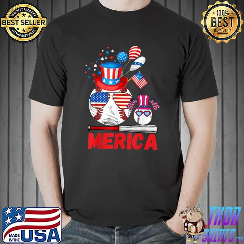 Merica Baseball 4th of july USA Flag Merica Fathers Day T-Shirt Unisex