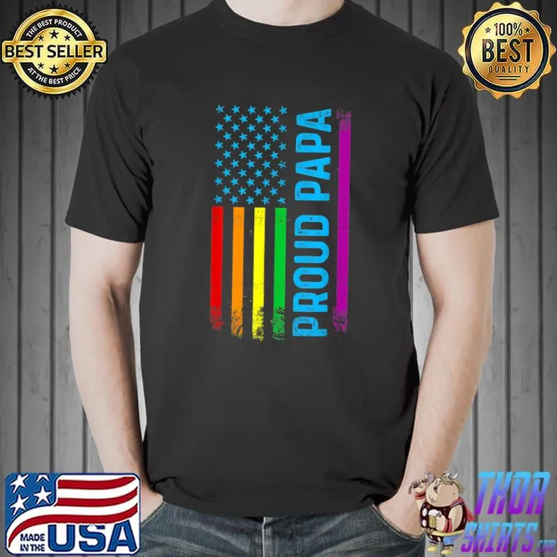 Proud Papa Grandpa Dad LGBT LGBTQ Gay Pride Rainbow Flag T-Shirt