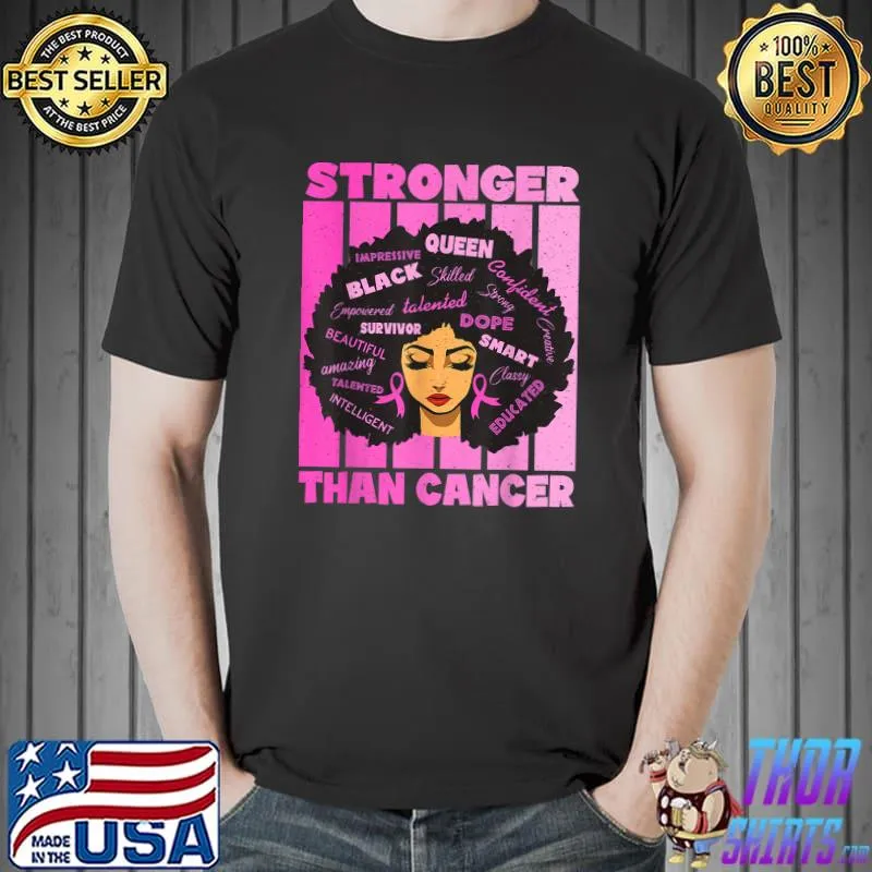 Stronger Than Breast Cancer Pink Ribbon Afro Black Women T-Shirt