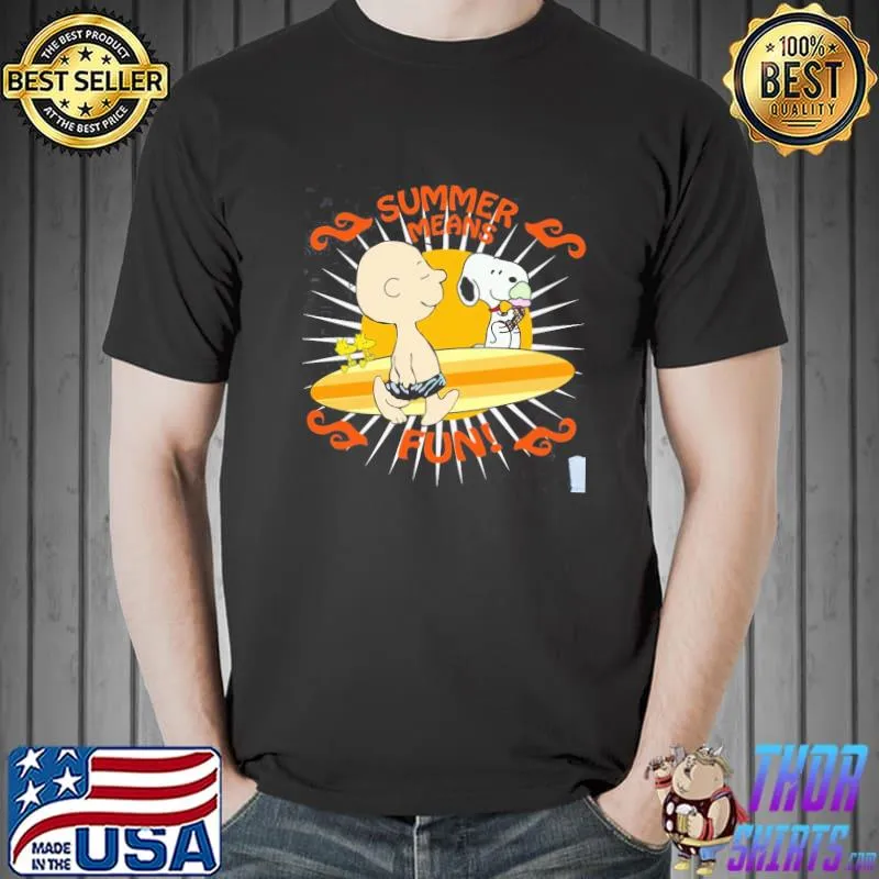 Summer means fun charlie brown snoopy woodstock shirt