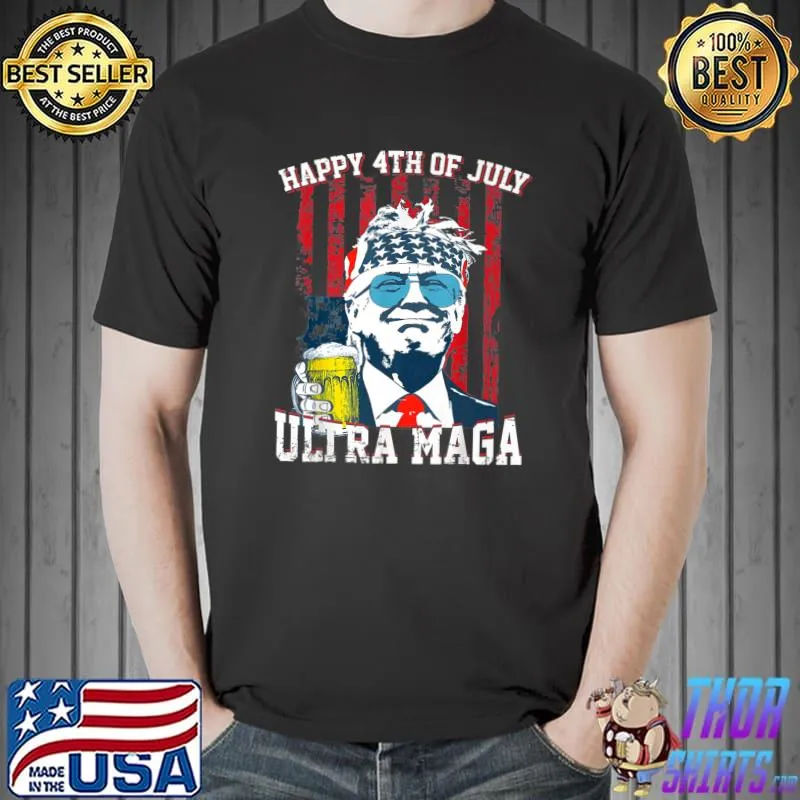 Ultra Maga Proud Pro Trump Happy 4th of July American Flag Premium T-Shirt Unisex